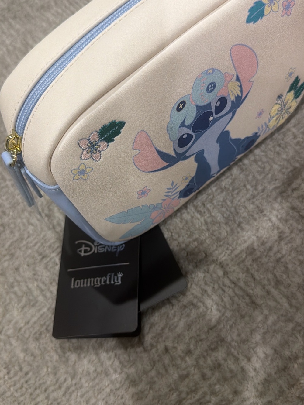 Loungefly Cream and Light Blue Stitch Cosmetic Bag